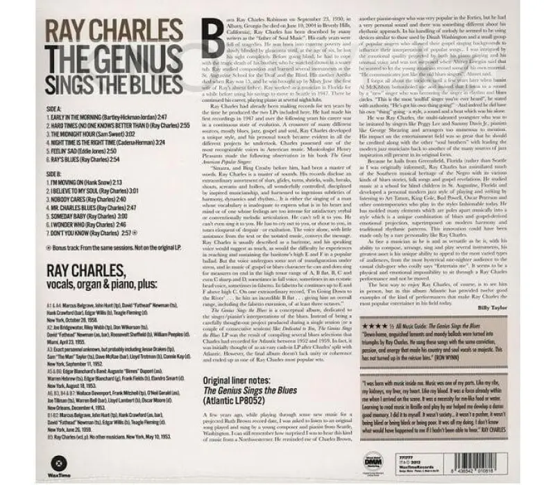 Виниловая пластинка Ray Charles – The Genius Sings The Blues: Wax Time, Kinodrive.kz — фото 2