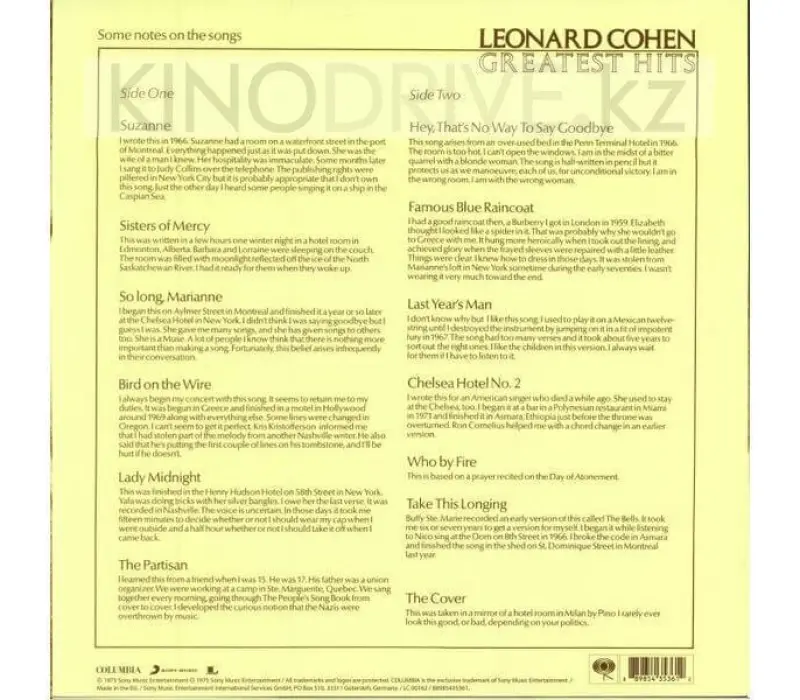 Виниловая пластинка COHEN LEONARD - Greatest Hits, Kinodrive.kz — фото 2