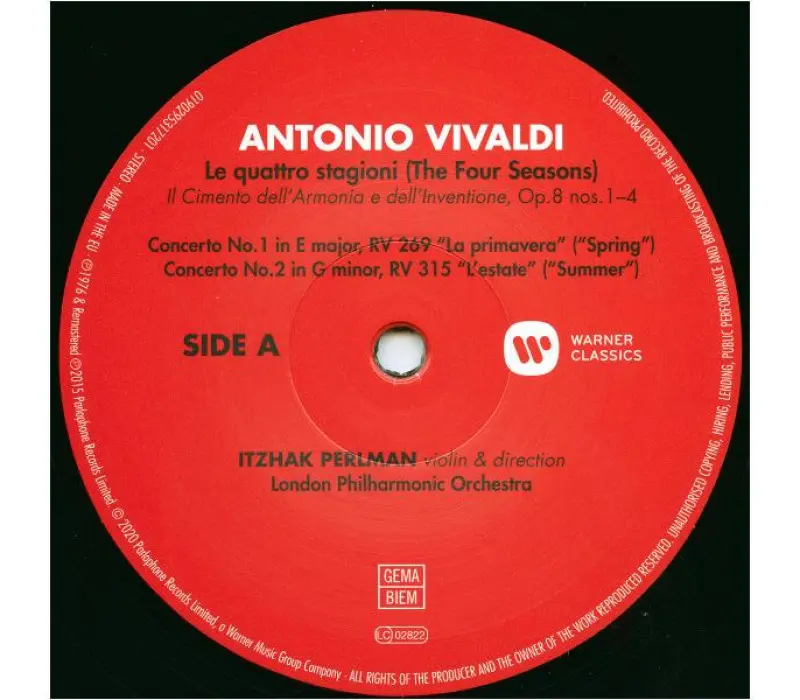 Виниловая пластинка Vivaldi - Itzhak Perlman, London Philharmonic Orchestra – The Four Seasons, Kinodrive.kz — фото 2