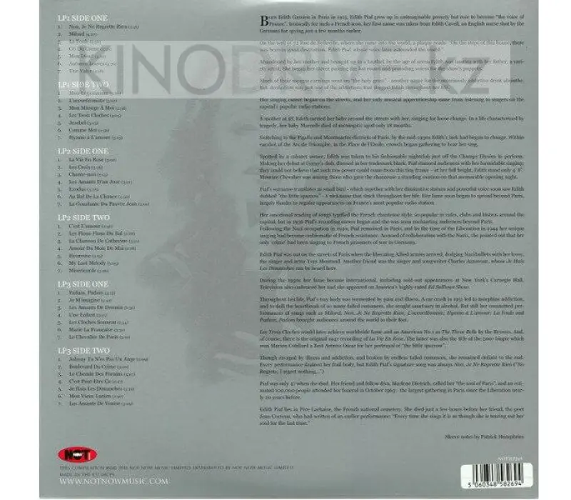 Виниловая пластинка PIAF, EDITH - PLATINUM.. Coloured Label: Not Now, Kinodrive.kz — фото 2