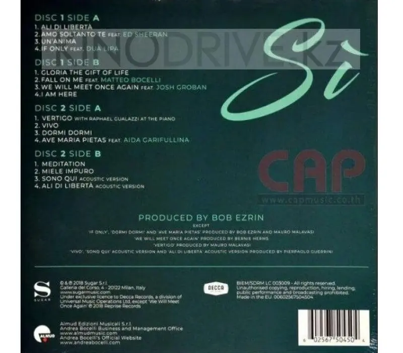 Виниловая пластинка Andrea Bocelli – Si: Universal, Kinodrive.kz — фото 2