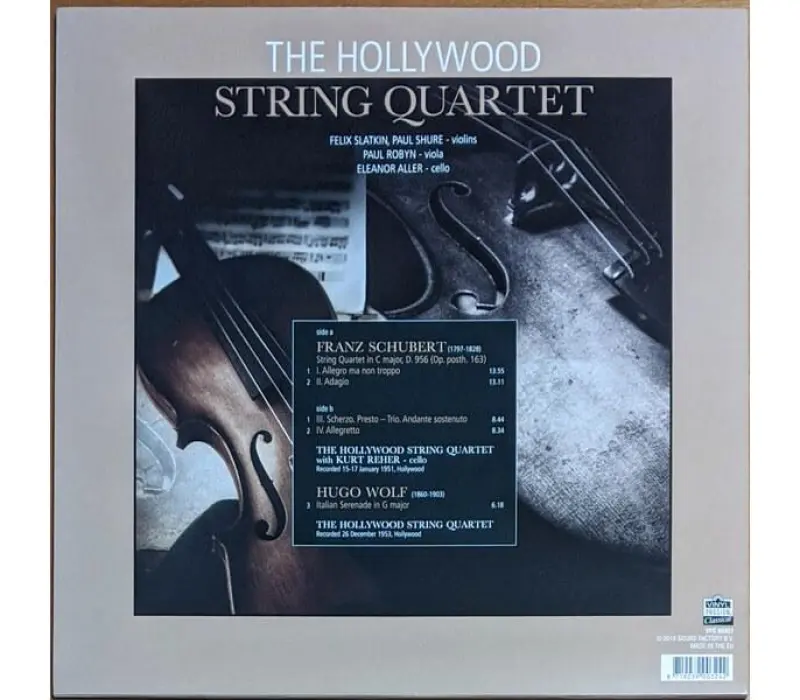 Виниловая пластинка The Hollywood String Quartet, Kurt Reher - Franz Schubert, Hugo Wolf – String Quintet In C Major D956/op163 - "Italian Serenade" In G Major, Kinodrive.kz — фото 4