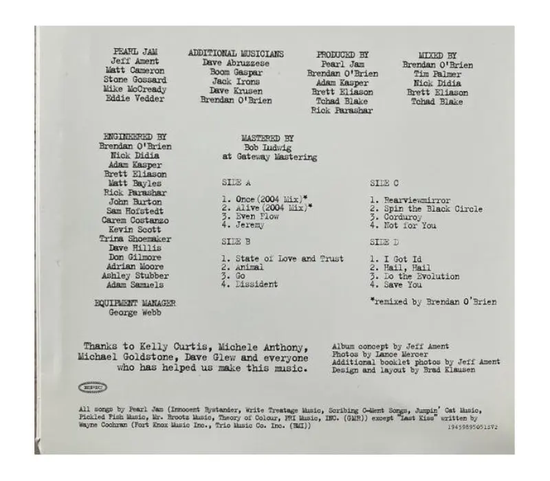 Виниловая пластинка Pearl Jam – Rearviewmirror (Greatest Hits 1991-2003: Volume 1), Kinodrive.kz — фото 13