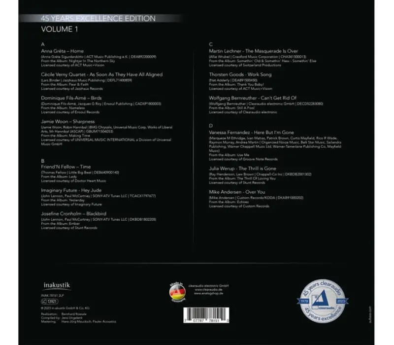 Виниловая пластинка Inakustik - Clearaudio - 45 Years Excellence Ed, Kinodrive.kz — фото 2