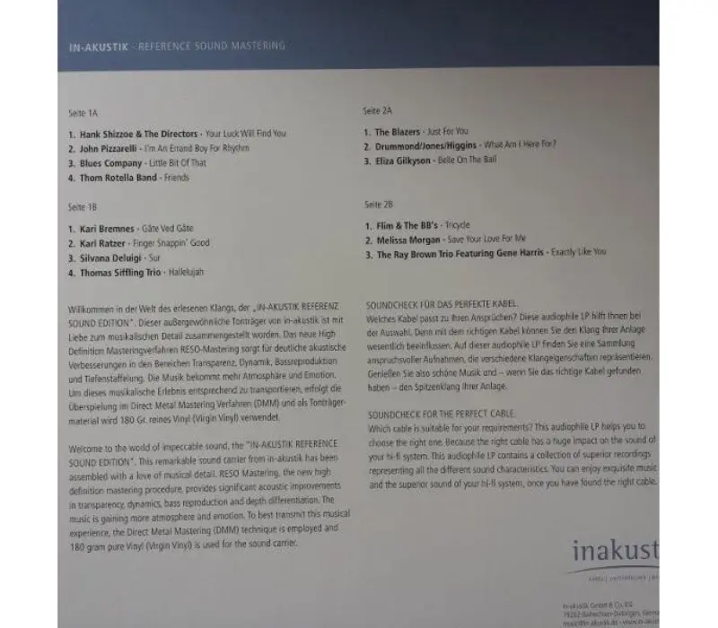 Виниловая пластинка Inakustik - Reference Soundcheck, Kinodrive.kz — фото 2
