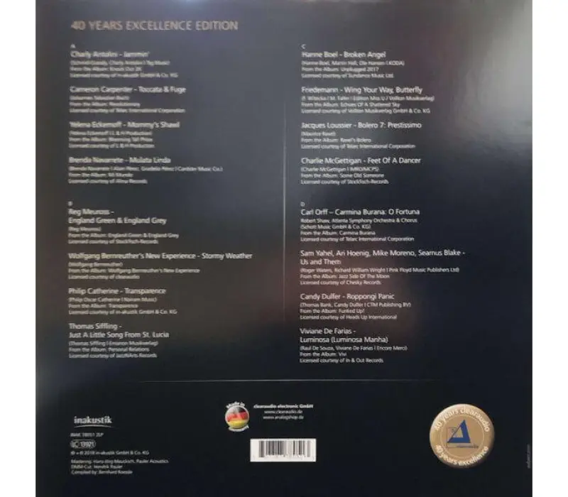 Виниловая пластинка Inakustik -  Various Artists - Clearaudio - 40 Years Excellence Edition, Kinodrive.kz — фото 9