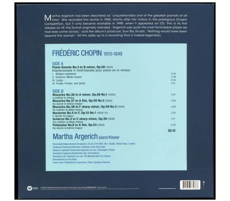Виниловая пластинка Chopin, Martha Argerich – The Legendary 1965 Recording, Kinodrive.kz — фото 2