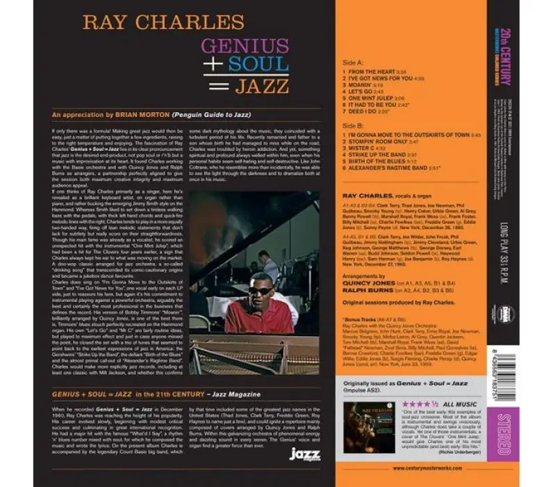Виниловая пластинка Ray Charles – Genius + Soul = Jazz, Kinodrive.kz — фото 2