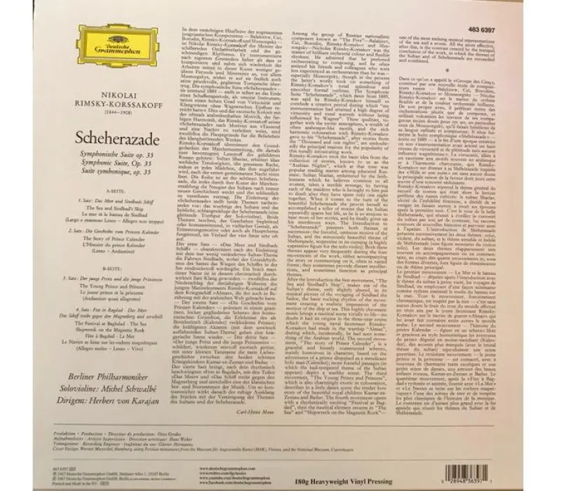 Виниловая пластинка Rimsky-Korsakov, Berliner Philharmoniker, Michel Schwalbé, Herbert von Karajan – Scheherazade, Kinodrive.kz — фото 2