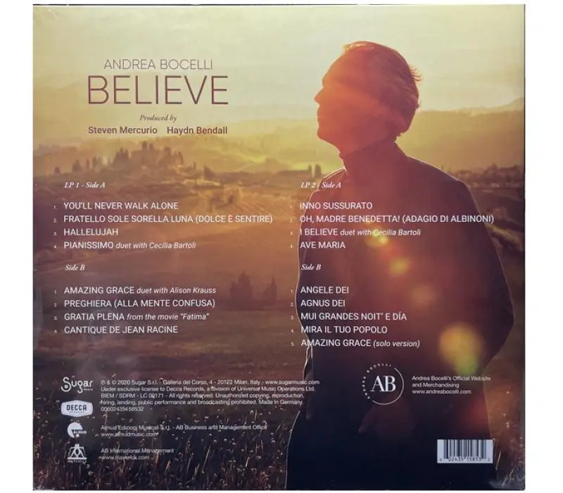 Виниловая пластинка Andrea Bocelli – Believe, Kinodrive.kz — фото 2
