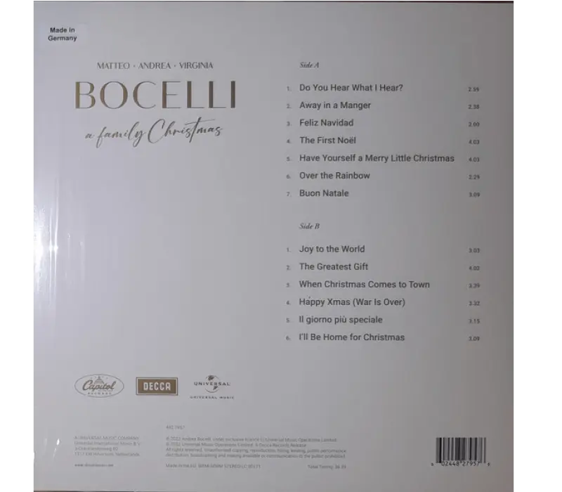 Виниловая пластинка Matteo, Andrea, Virginia Bocelli – A Family Christmas, Kinodrive.kz — фото 2