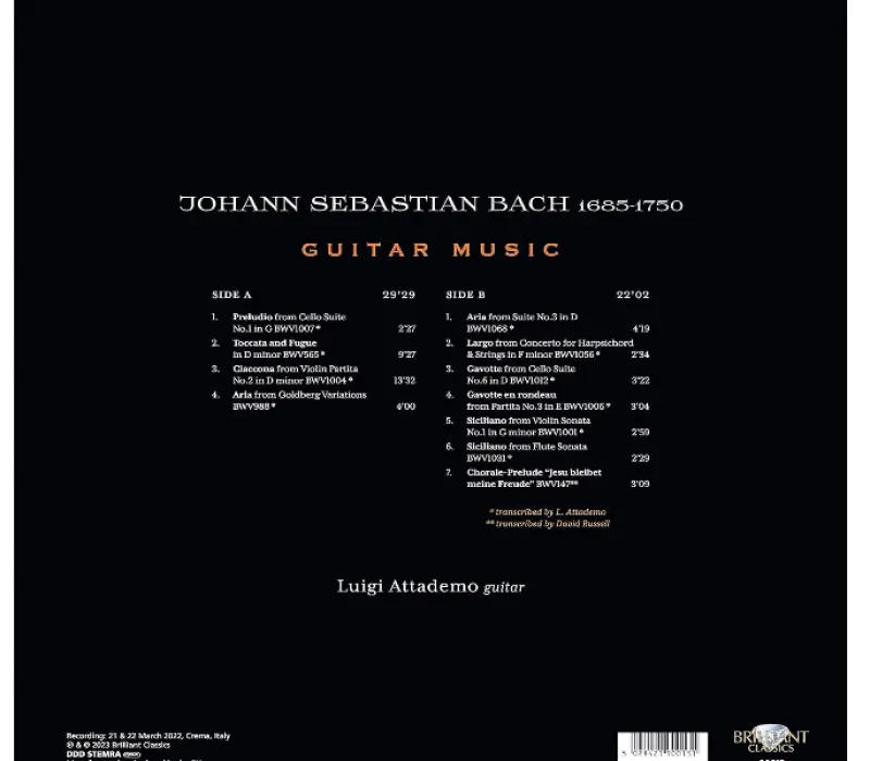 Виниловая пластинка Luigi Attademo - J.S. Bach: Guitar Music, Kinodrive.kz — фото 2