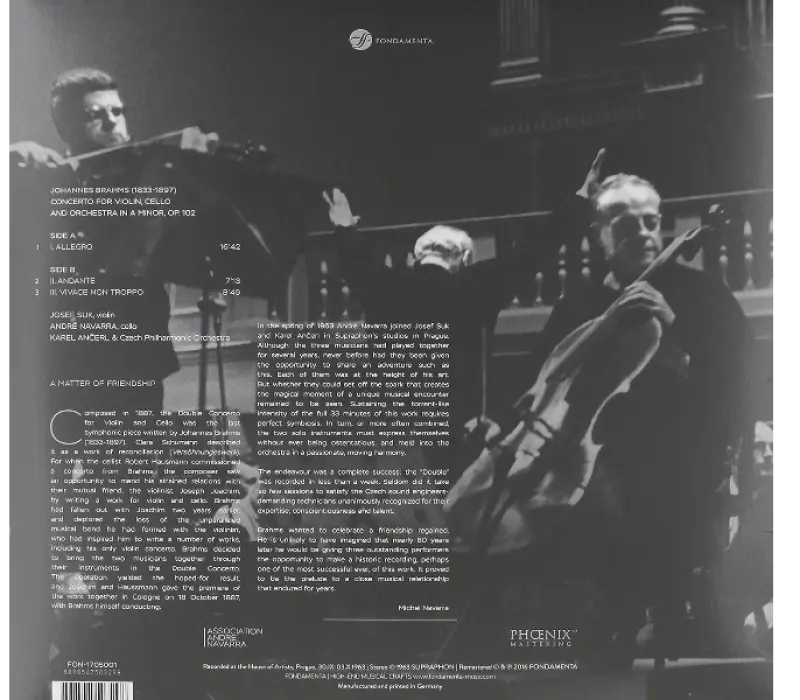 Виниловая пластинка Johannes Brahms - Concerto for Violon,Cell, Kinodrive.kz — фото 2