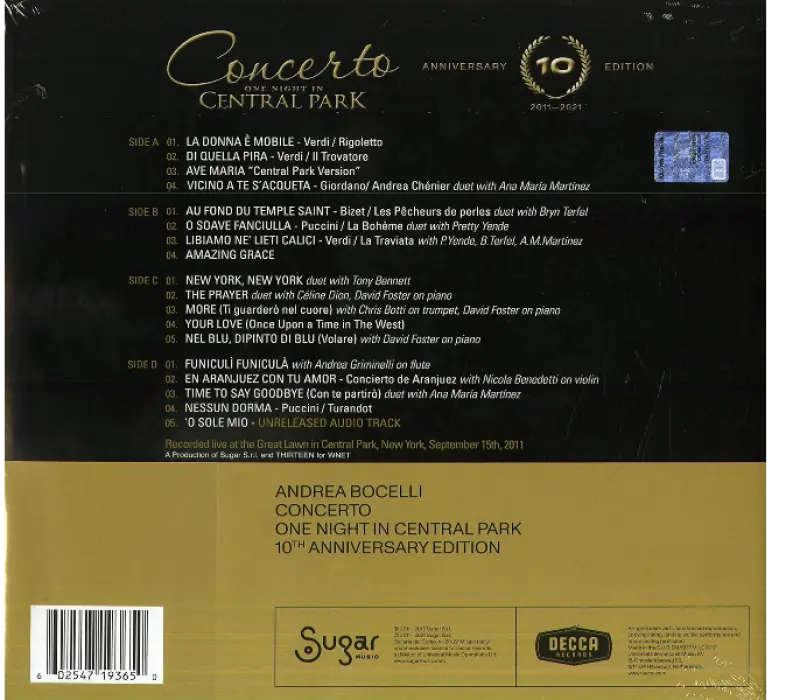 Виниловая пластинка Andrea Bocelli – Concerto (One Night In Central Park), Kinodrive.kz — фото 2