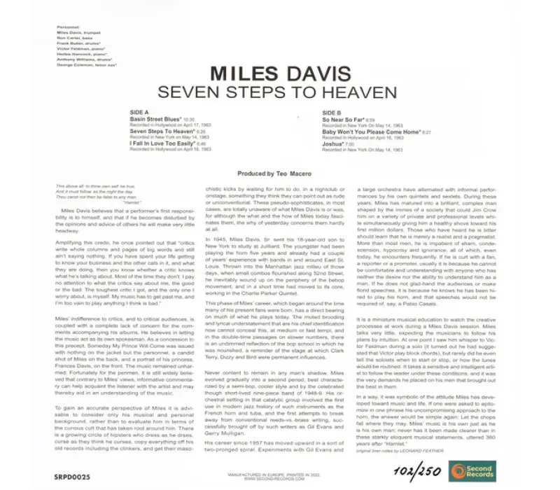Виниловая пластинка Miles Davis – Seven Steps To Heaven, Kinodrive.kz — фото 2