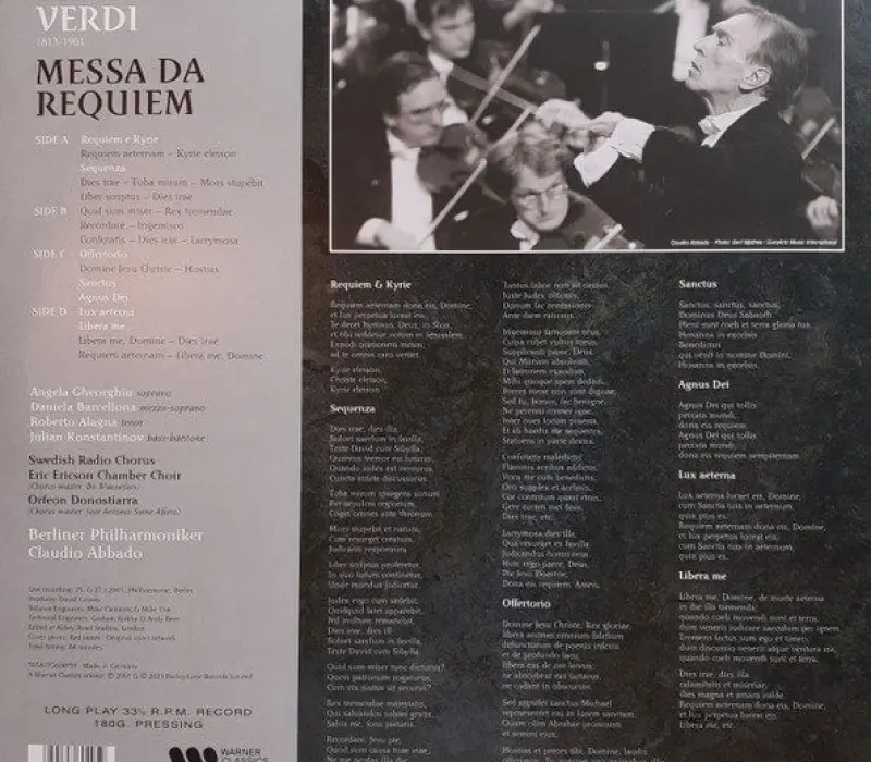 Виниловая пластинка ABBADO CLAUDIO - BERLINER PHILHARMONIKER - Messa da Requiem, Kinodrive.kz — фото 2