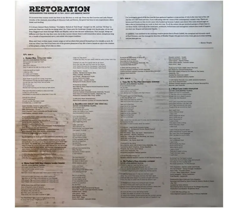 Виниловая пластинка VARIOUS ARTISTS – Restoration: Reimagining The Songs Of Elton John And Bernie Taupin, Kinodrive.kz — фото 2