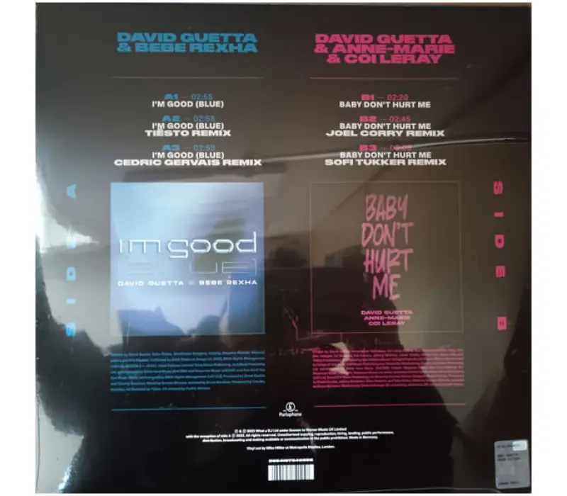 Виниловая пластинка David Guetta, Bebe Rexha, Anne-Marie, Coi Leray – I’m Good (Blue) / Baby Don't Hurt Me, Kinodrive.kz — фото 2