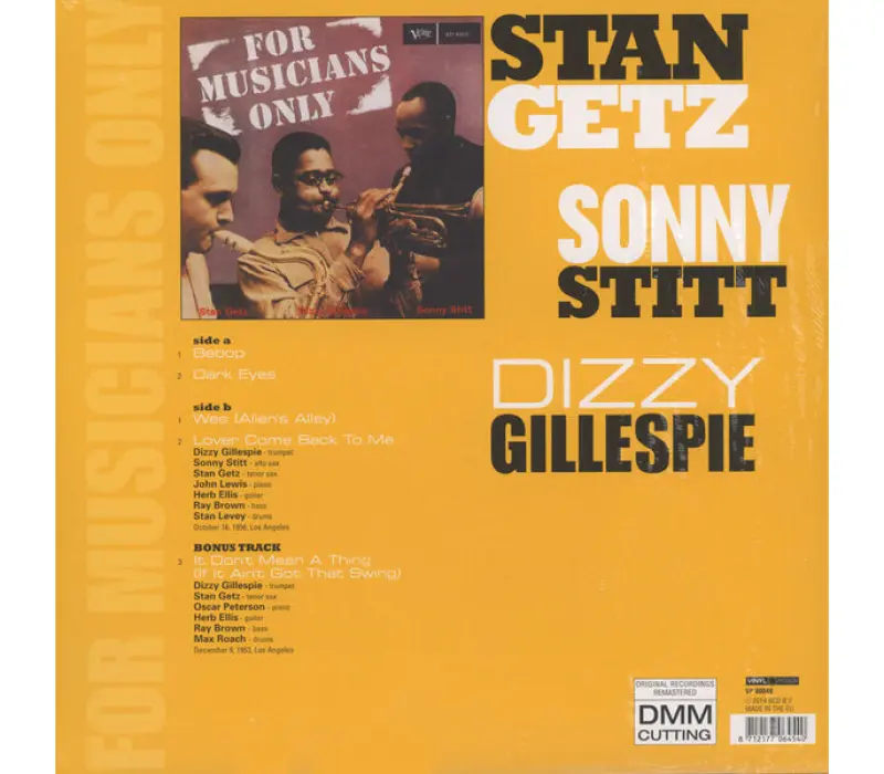 Виниловая пластинка Stan Getz, Dizzy Gillespie, Sonny Stitt – For Musicians Only, Kinodrive.kz — фото 4