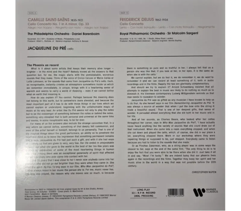 Виниловая пластинка Jacqueline Du Pre, Camille Saint-Saens, Frederick Delius – Saint-Saens: Cello Concerto No. 1, Kinodrive.kz — фото 2