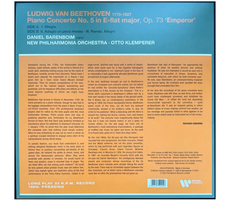 Виниловая пластинка Barenboim Daniel - Klemperer Otto	- Beethoven - Emperor Concerto, Kinodrive.kz — фото 4