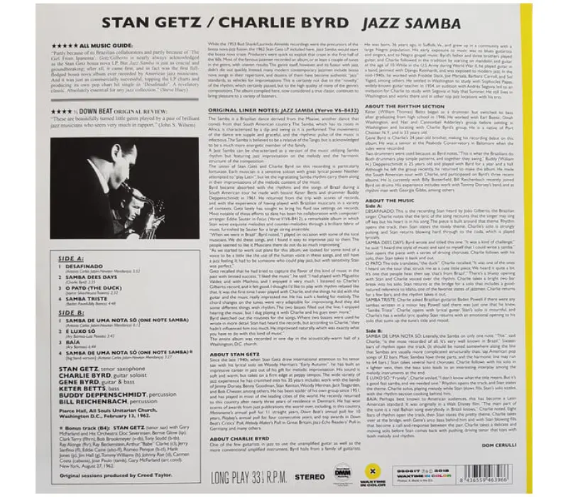 Виниловая пластинка Getz, Stan / Byrd, Charlie: Jazz Samba + 1 Bonus Track EAN:8436559463966, Kinodrive.kz &mdash; фото 2
