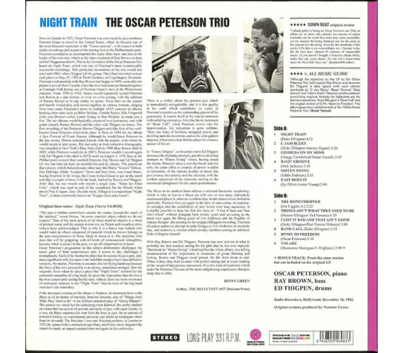 Виниловая пластинка Peterson, Oscar Trio: Night Train (Ltd. 180g farbiges Vinyl) EAN:8436559464833, Kinodrive.kz &mdash; фото 2