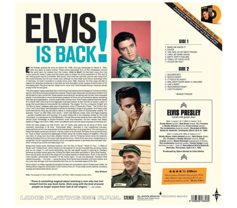 Виниловая пластинка Presley, Elvis-Elvis Is Back! -Hq-:Glamourama EAN:8436563183539, Kinodrive.kz &mdash; фото 2