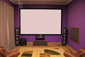 ​Проектор Optoma HD50 и комплект окружающего звука Polk модели RTi в системе Dolby Atmos® – частный кинозал в Алматы